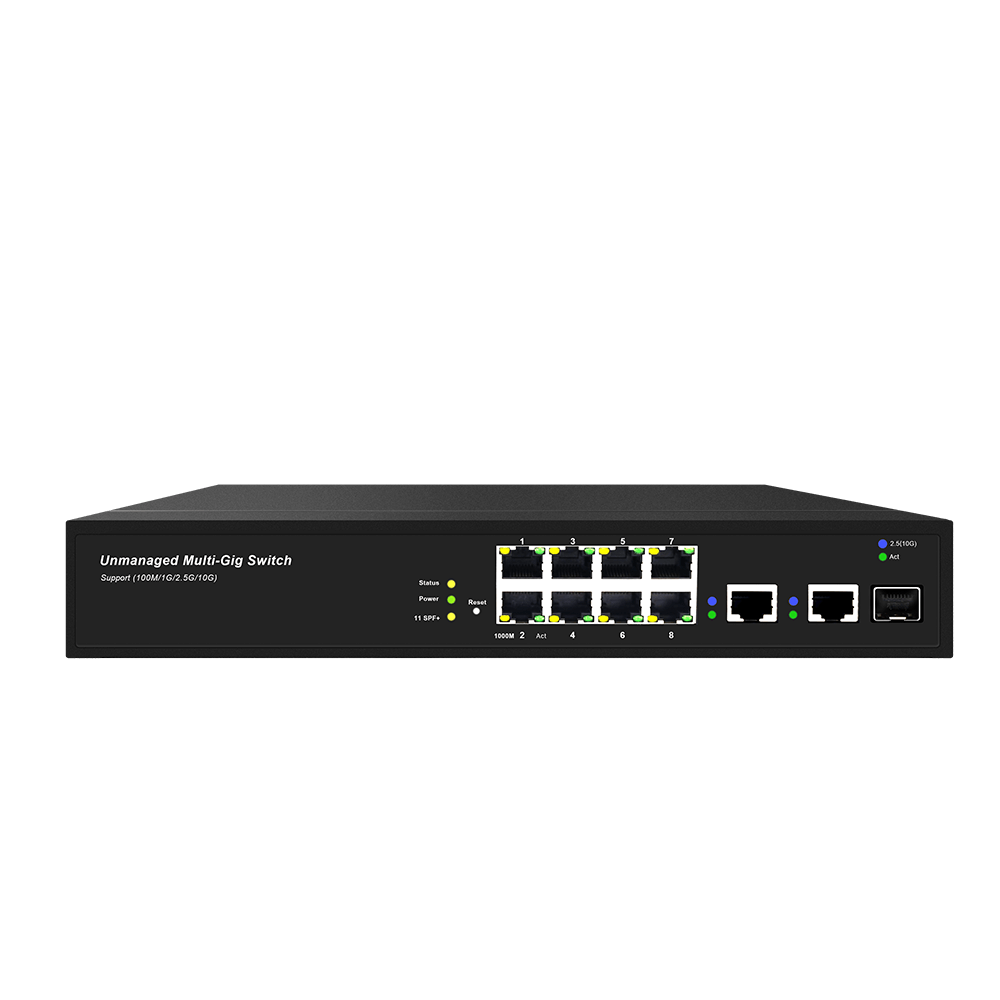 8 Port 10G/Multi-Giga Unmanaged Ethernet Switch, 8 x 10G Base-T Ports Plug  & Play