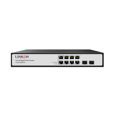 YuLinca PoE Switch, 10 Port Poe Switch (8 Port 100M PoE+ | 2 Gigabit  Uplink), 802.3af/at PoE, Fanless Metal Unmanaged Plug&Play Ethernet Switch