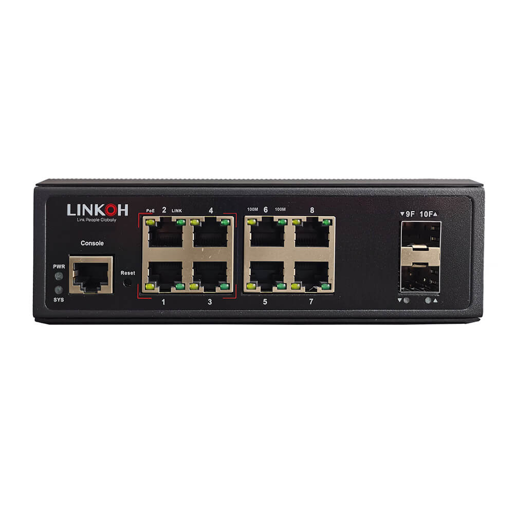 Managed Switch Din Rail 4-Port Gigabit 802.3af/at PoE + 4-Port Gigabit RJ45  + 2-Port Gigabit SFP optical port - LINKOH