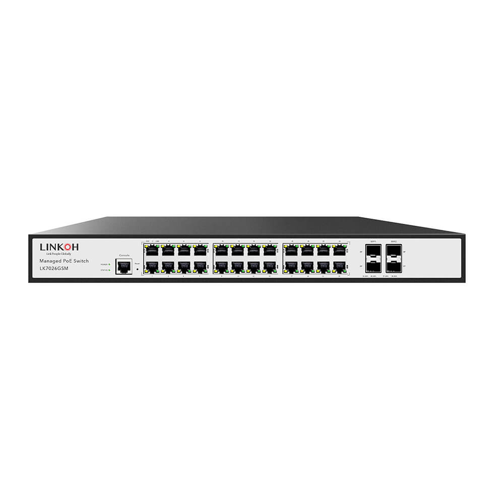 22 ports GbE RJ45 + 2 ports GbE combo (RJ45 or SFP) + 2 ports GbE