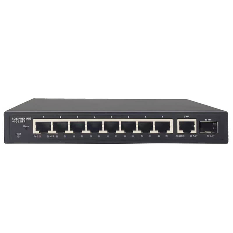 Web Smart Gigabit PoE Switch 8-Port 10/100/1000M RJ45 + 1-Port 10/100/1000M  Rj45 Uplink+1-Port 1000M SFP - LINKOH